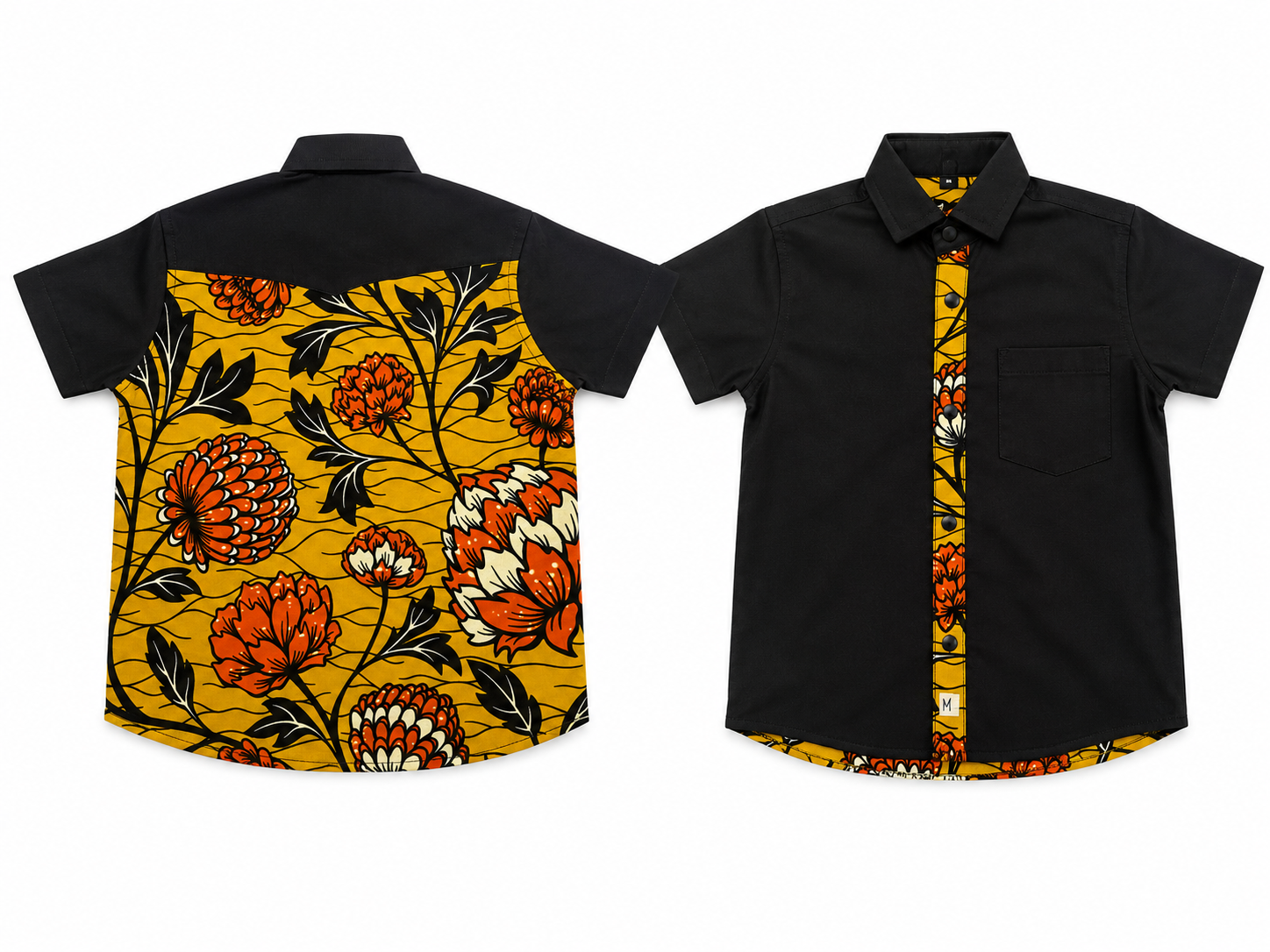 Chemise Wax Africain de Motif Fleur Avant et arrière– Shadow Garden