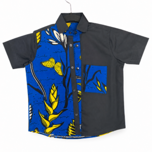 Chemise Wax Africain de Motif Floral – Navy Storm