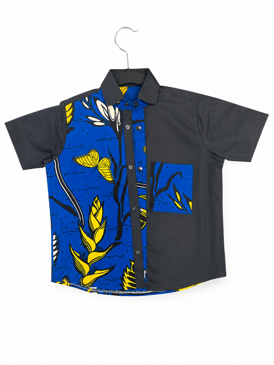 Chemise Wax Africain de Motif Floral – Navy Storm