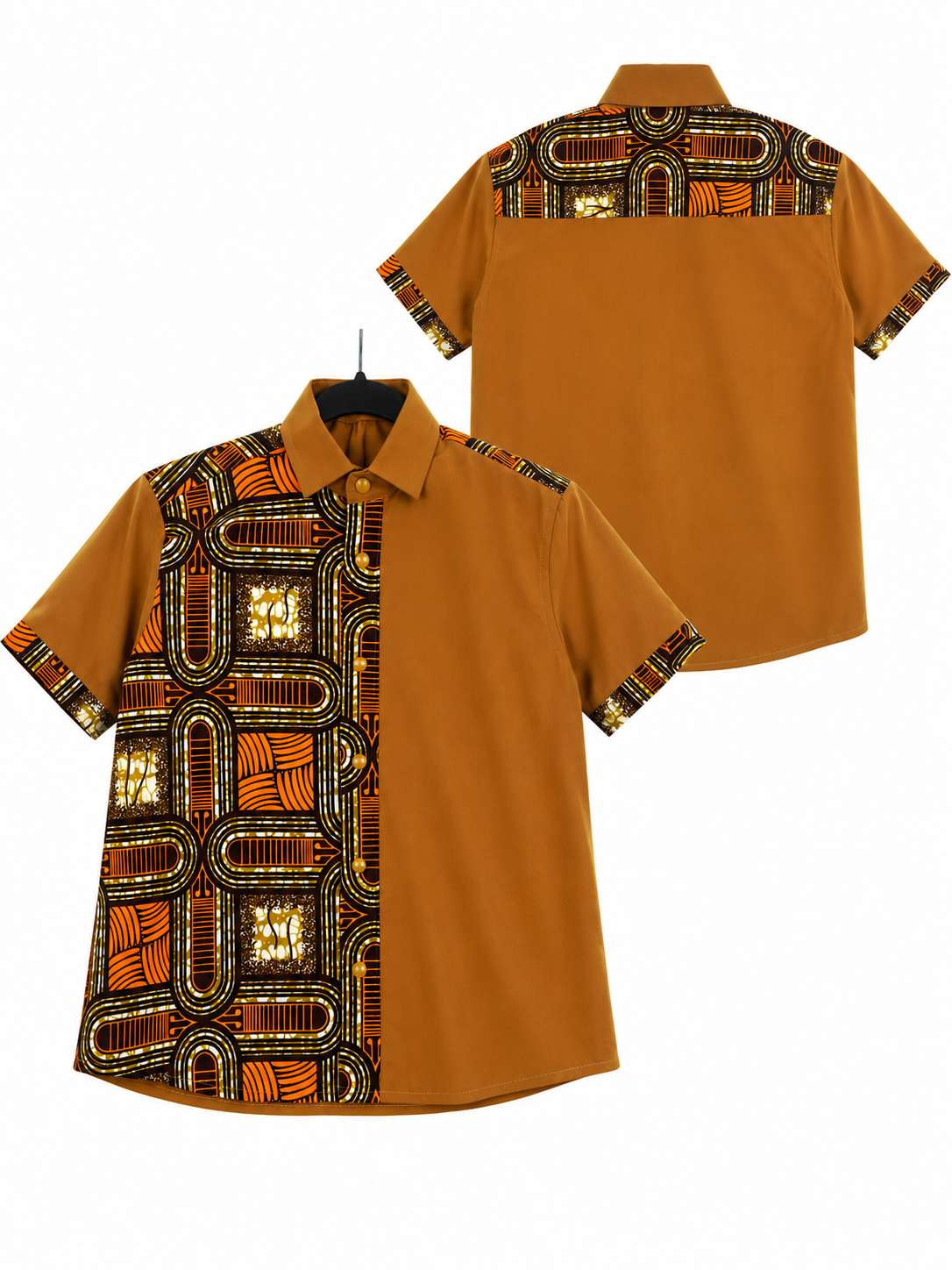 Chemise Wax Africain de Motif Géométrique - Avant et Arrière – Caramel Arc