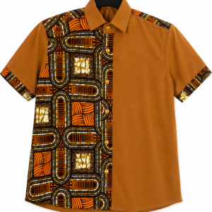Chemise Wax Africain de Motif Géométrique – Caramel Arc