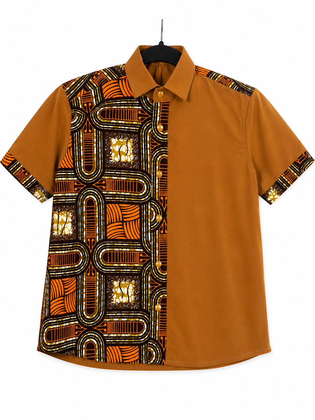 Chemise Wax Africain de Motif Géométrique – Caramel Arc