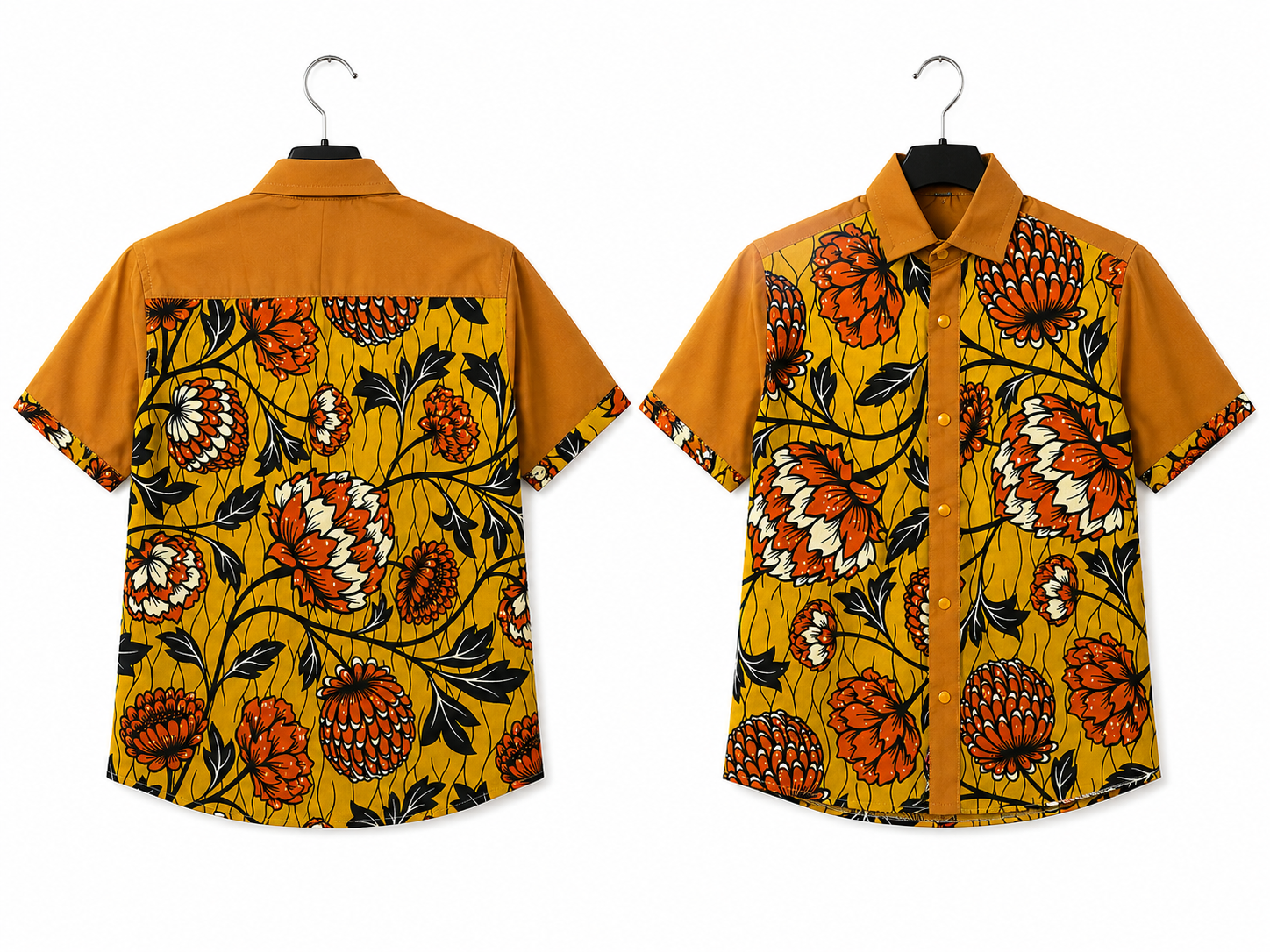 Chemise Wax Africain de Motif Pivoine - Avant -Arrière– Sunset Flower